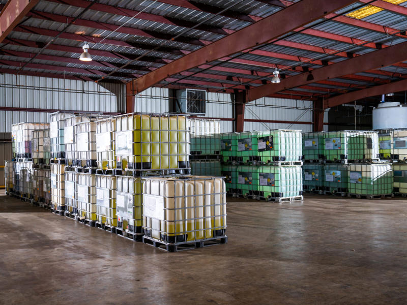 Corn syrup and air being treated in a warehouse